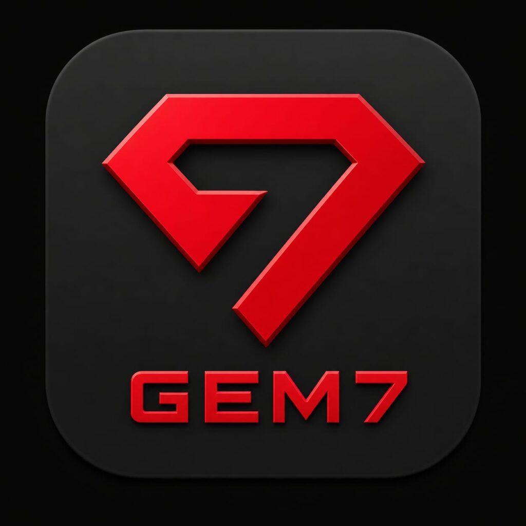 GEM7 gaming platform logo with red modern icon on black background